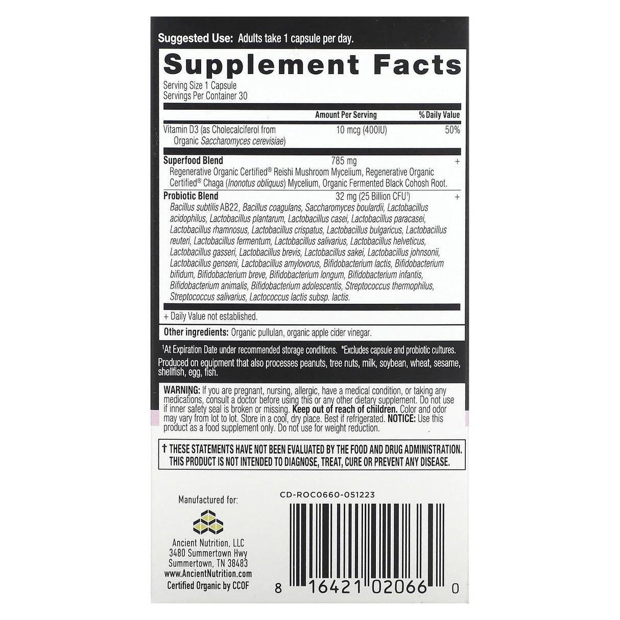 Dr. Axe / Ancient Nutrition, Women's 50+ Once Daily Probiotics, 25 Billion CFU, 30 Capsules - Supply Center USA