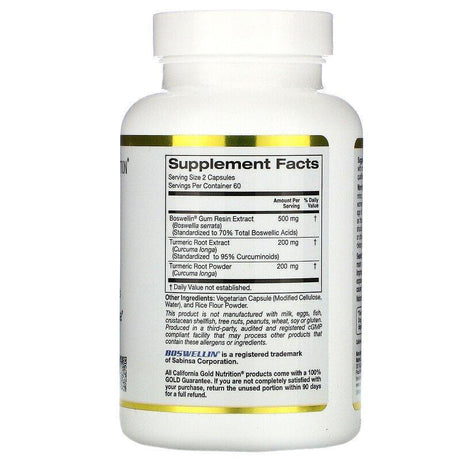 California Gold Nutrition, Boswellia Extract, Plus Turmeric Extract, 250 mg, 120 Veggie Capsules - Supply Center USA