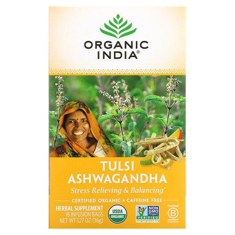 Organic India, Tulsi Tea, Lemon Ginger, Caffeine-Free, 18 Infusion Bags, 1.27 oz (36 g) - Supply Center USA