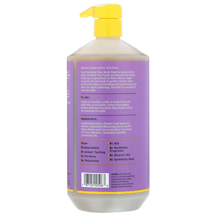 Alaffia, Everyday Shea, Body Wash, Normal to Very Dry Skin, Lavender, 32 fl oz (950 ml) - HealthCentralUSA