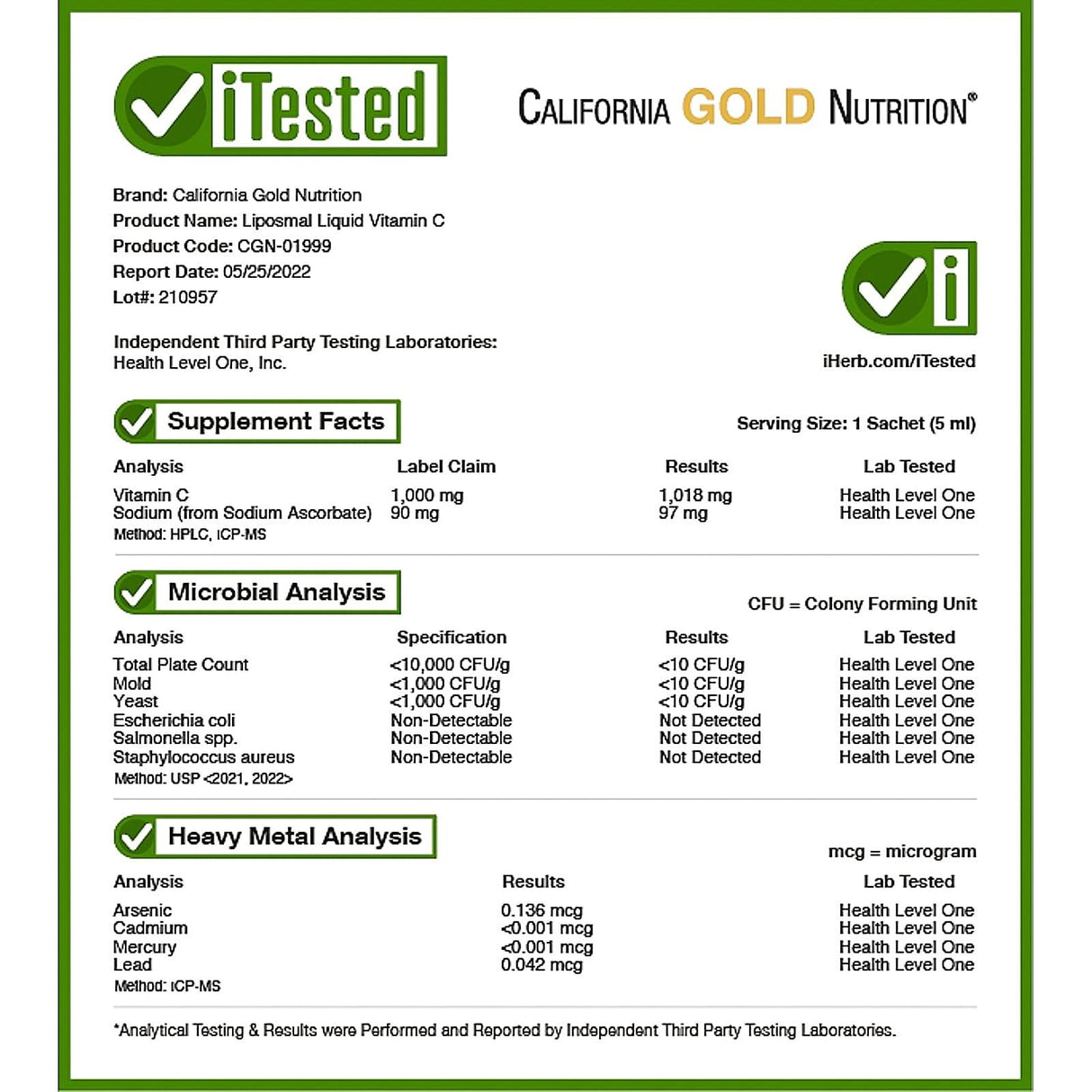 California Gold Nutrition, Liposomal Liquid Vitamin C, Unflavored, 1000 mg, 30 Sachets, 0.17 fl oz (5 ml) Each - Supply Center USA