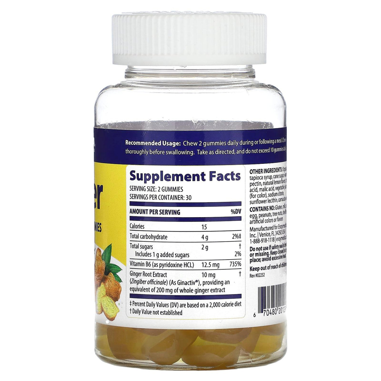 Enzymedica, Ginger & Vitamin B6, Lemon Ginger, 60 Gummies - Supply Center USA