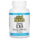 Natural Factors, Vitamin D3, 50 mcg (2,000 IU), 90 Tablets - Supply Center USA