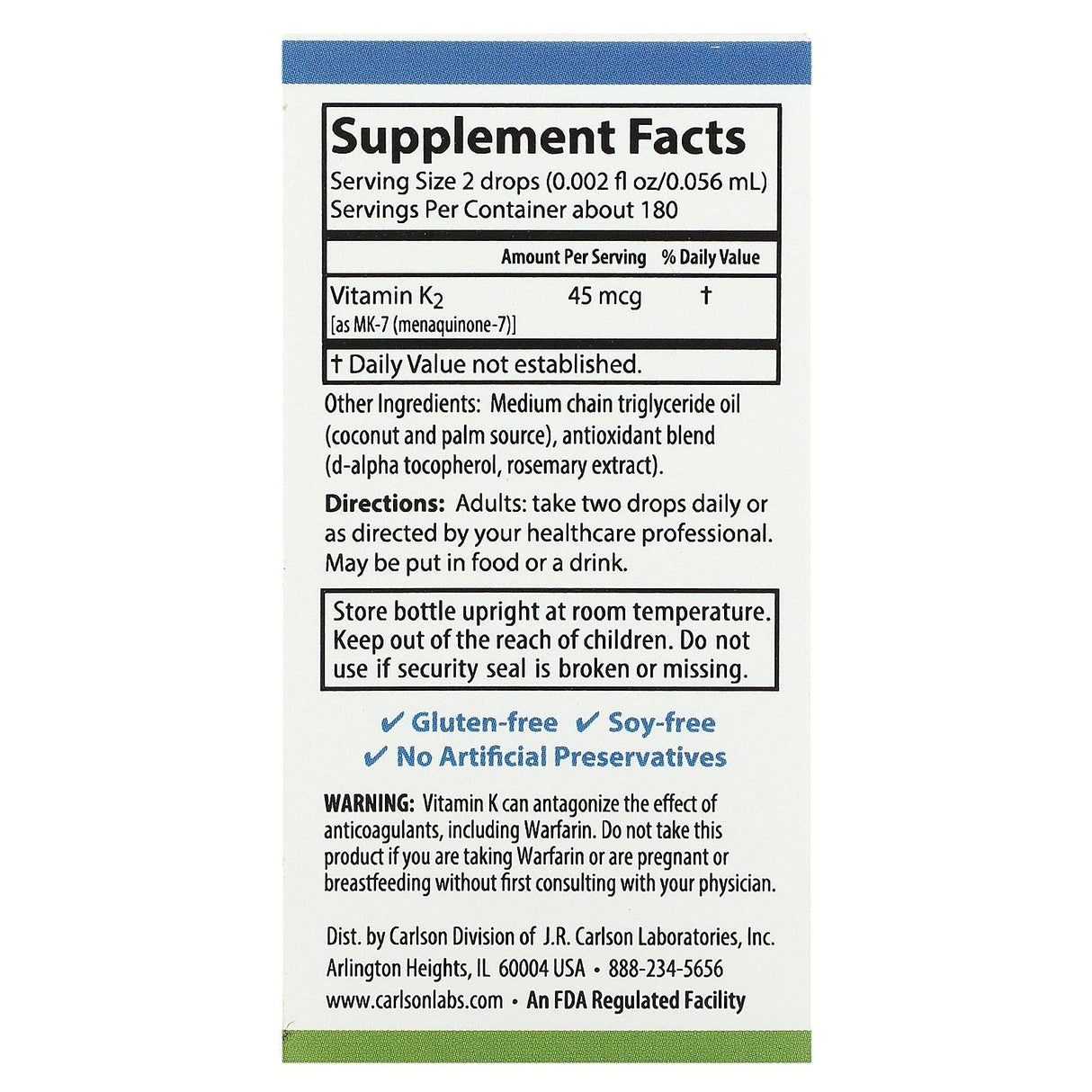 Carlson, Liquid Vitamin K, Super Daily K2, 45 mcg, 0.34 fl oz (10.16 ml) - Supply Center USA