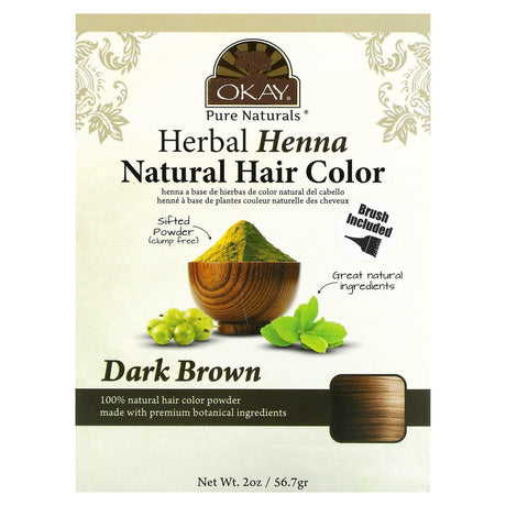 Okay Pure Naturals, Herbal Henna Natural Hair Color, Dark Brown, 2 oz (56.7 g) - Supply Center USA