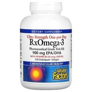 Natural Factors, Ultra Strength Rx Omega-3 with Vitamin D3, 900 mg EPA/DHA, 150 Enteripure Softgels - Supply Center USA