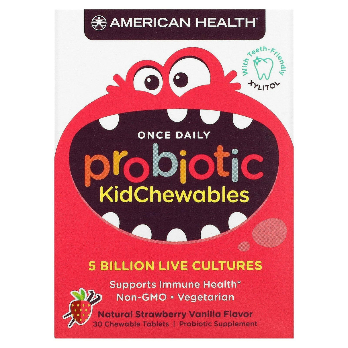 American Health, Probiotic Kid Chewables, Natural Strawberry Vanilla, 5 Billion Live Cultures, 30 Chewable Tablets - Supply Center USA