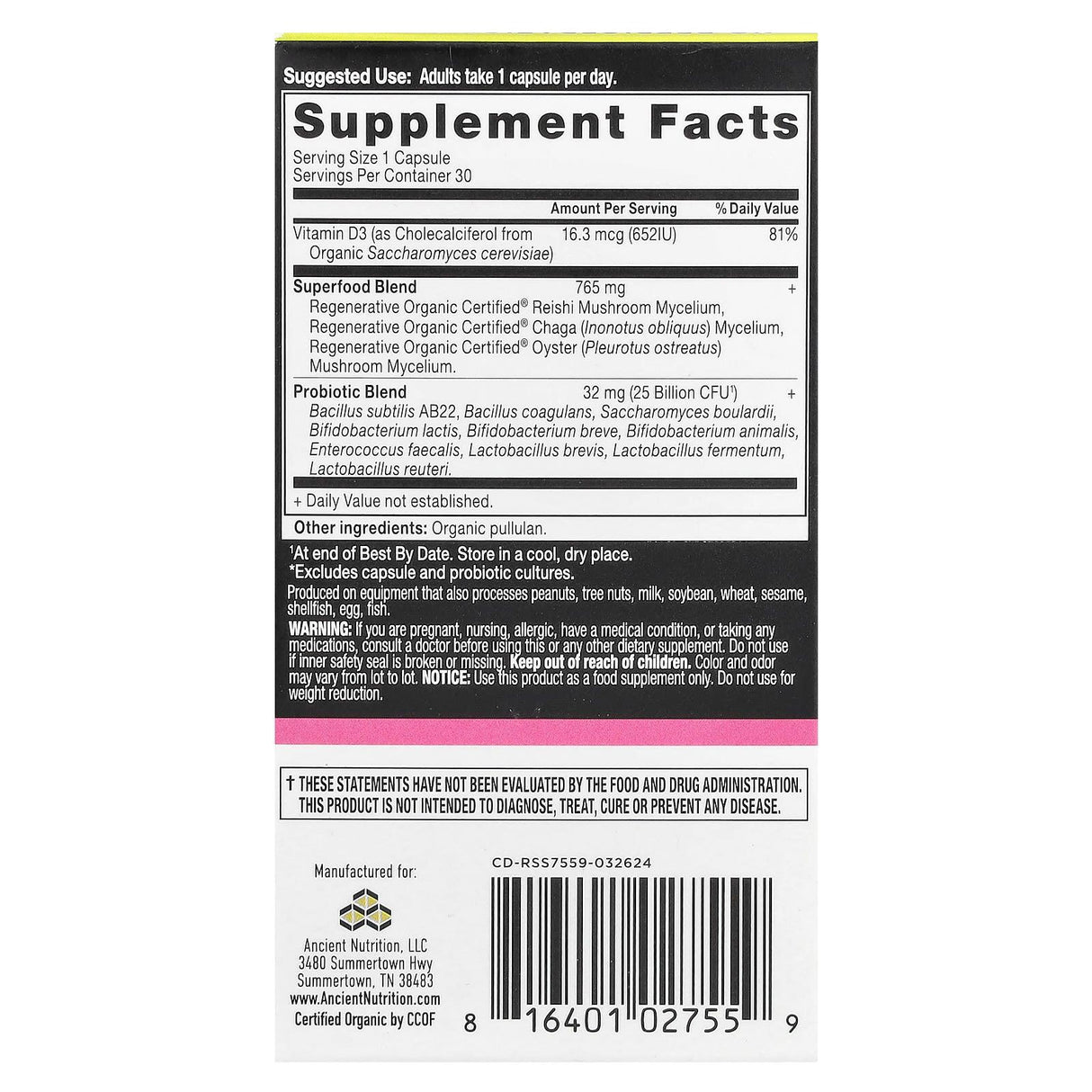 Ancient Nutrition, Women's Once Daily Probiotics, 30 Capsules - Supply Center USA