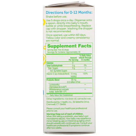 Culturelle, Probiotics, Baby, Grow + Thrive, Probiotics + Vitamin D Drops, 0-12 Months, 0.30 fl oz (9 ml) - Supply Center USA