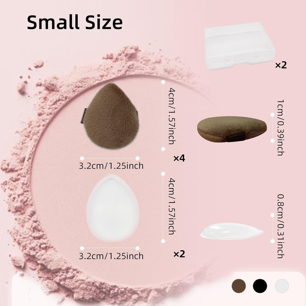 6Pcs Mini Powder Puff Set, 2Pcs Silicone Mini Puff +4Pcs Velvet Loose Powder Puff with Case, Easy to Clean Not-Absorb Foundation Small Makeup Puffs for under Eye & Nose Premium Makeup (Brown)