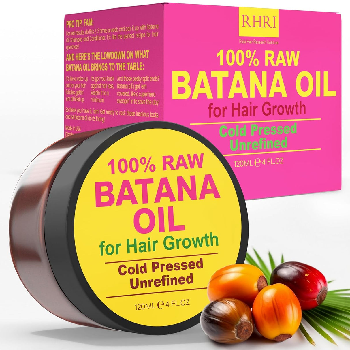 Batana Oil for Hair Growth | 100% Raw and Pure Hair Treatment | Cold Pressed & Chemical-Free for Curly Hair Growth for Men and Women | Tube Jar