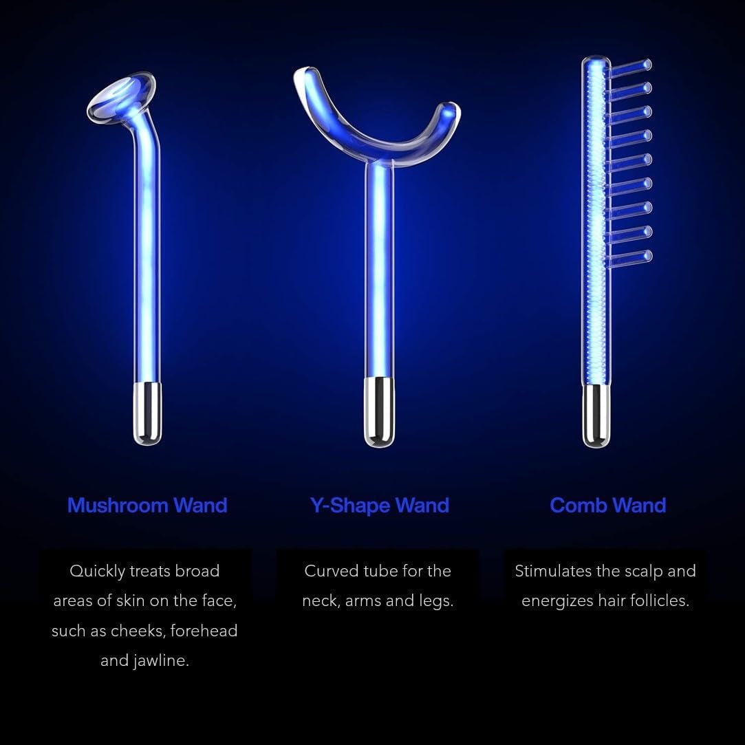 Nuderma Clinical Skin Therapy Wand - Portable Skin Therapy Machine W 6 Fusion Neon + Argon Wands – anti Aging - Clarifying - Skin Tightening & Radiance - Wrinkle Reducing