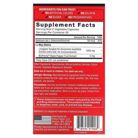 Force Factor, Fundamentals, LongJack Tongkat Ali Max, 1,200 mg, 60 Vegetable Capsules - Supply Center USA