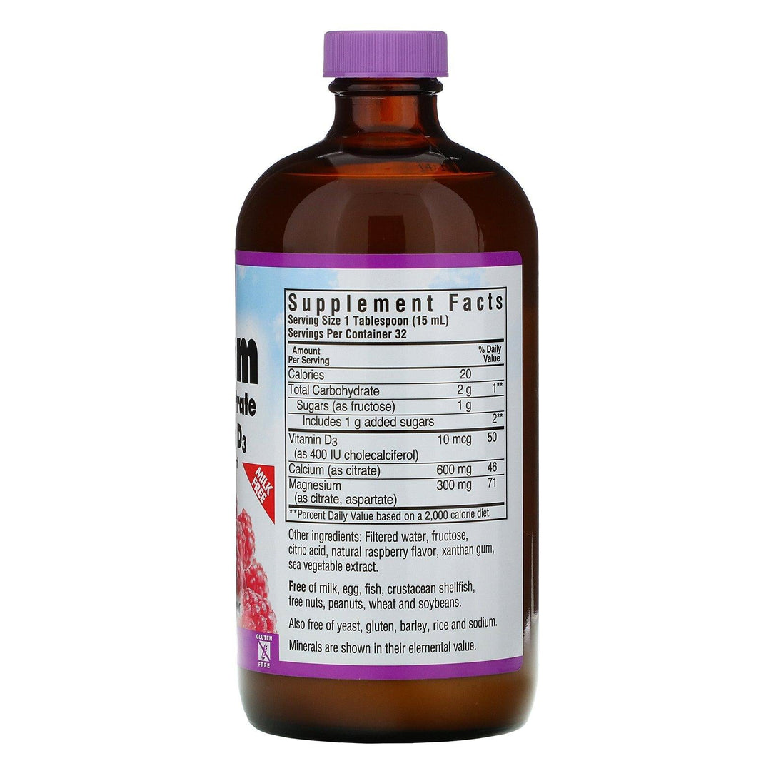 Bluebonnet Nutrition, Liquid Calcium, Magnesium Citrate Plus Vitamin D3, Natural Raspberry Flavor, 16 fl oz (472 ml) - HealthCentralUSA