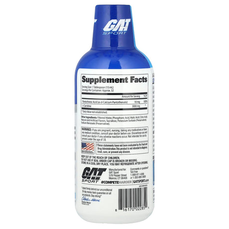 GAT, Sport, L-Carnitine, Blue Raspberry, 16 oz (473 ml) - Supply Center USA