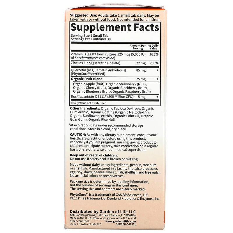 Garden of Life, Dr. Formulated, Vitamin D3 & Zinc, 30 Small Tabs - Supply Center USA