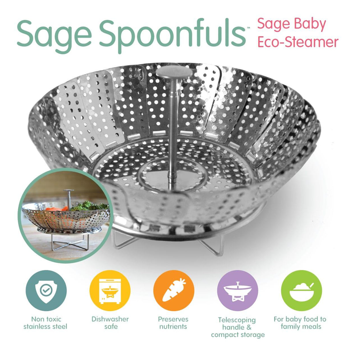 Sage Spoonfuls, Baby, Eco Steamer, 1 Count - Supply Center USA