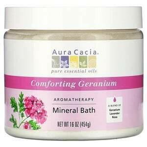 Aura Cacia, Aromatherapy Mineral Bath, Comforting Geranium, 16 oz (454 g) - Supply Center USA