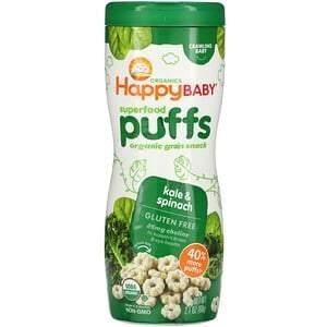 Happy Family Organics, Superfood Puffs, Organic Grain Snack, Kale & Spinach, 2.1 oz (60 g) - Supply Center USA