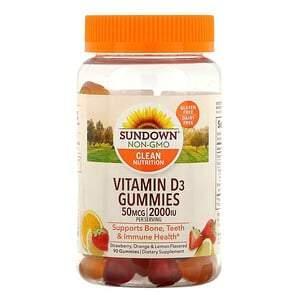 Sundown Naturals, Vitamin D3 Gummies, Strawberry, Orange, & Lemon Flavored, 25 mcg (1,000 IU), 90 Gummies - Supply Center USA