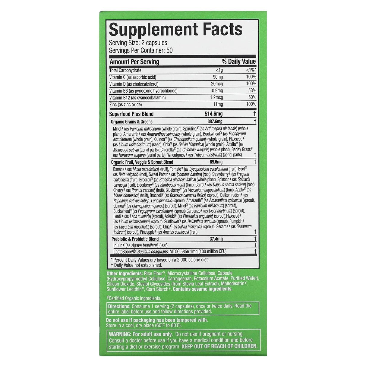 Purely Inspired, Superfood Greens with Probiotics, 100 Veggie Capsules - Supply Center USA