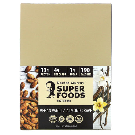 Dr. Murray's, Superfoods Protein Bars, Vegan Vanilla Almond Crave , 12 Bars, 2.05 oz (58 g) Each - Supply Center USA