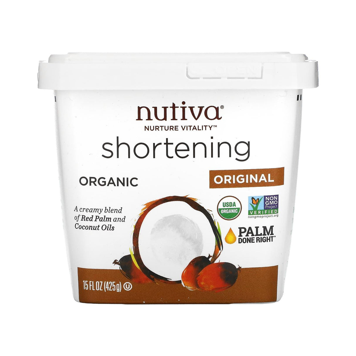 Nutiva, Organic Shortening, Original, Red Palm and Coconut Oils, 15 oz (425 g) - Supply Center USA