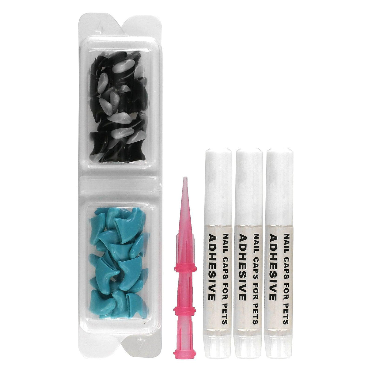 Kitty Caps, Nail Caps Kit, Large, Black with Gray Tips, Baby Blue, 44 Piece Kit - Supply Center USA