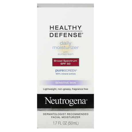 Neutrogena, Healthy Defense, Daily Moisturizer with Sunscreen, Broad Spectrum SPF 50, Sensitive Skin, 1.7 fl oz (50 ml) - Supply Center USA