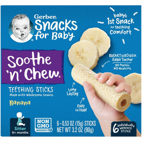 Gerber, Snacks for Baby, Soothe 'n' Chew, Teething Sticks, 6+ Months, Strawberry Apple, 6 Individually Wrapped Sticks, 0.53 oz (15 g) Each - Supply Center USA