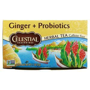 Celestial Seasonings, Herbal Tea, Ginger + Probiotics, Caffeine Free, 20 Tea Bags, 1.1 oz (31 g) - Supply Center USA