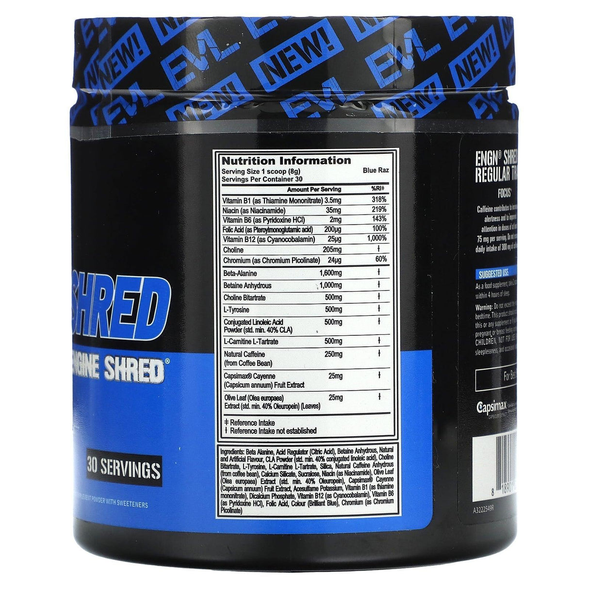 EVLution Nutrition, ENGN Shred, Pre-Workout Engine Shred, Blue Raz, 8.5 oz (240 g) - Supply Center USA