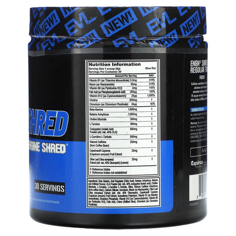 EVLution Nutrition, ENGN Shred, Pre-Workout Engine Shred, Blue Raz, 8.5 oz (240 g) - Supply Center USA