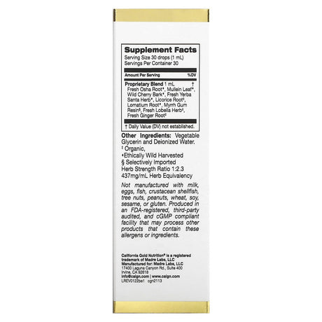 California Gold Nutrition, Bronchial Ease, 1 fl oz (30 ml) - Supply Center USA