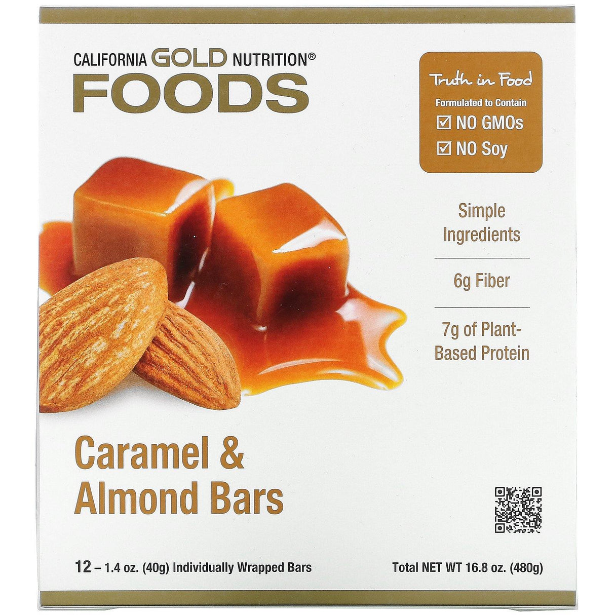 California Gold Nutrition, Foods, Caramel & Almond Bars, 12 Bars, 1.4 oz (40 g) Each - Supply Center USA