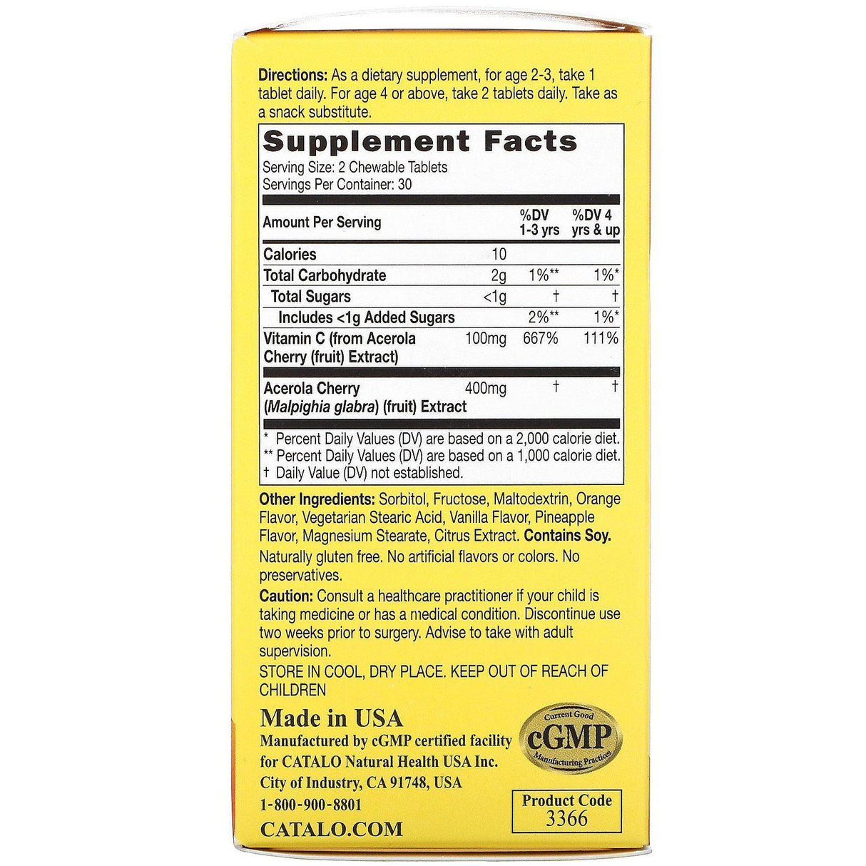 Catalo Naturals, Children's Chewable Vitamin C Formula, 100 mg, 60 Vegetarian Chewable Tablets - Supply Center USA