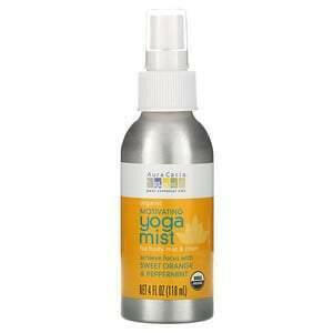 Aura Cacia, Organic, Yoga Mist, Motivating, Sweet Orange & Peppermint, 4 fl oz (118 ml) - HealthCentralUSA