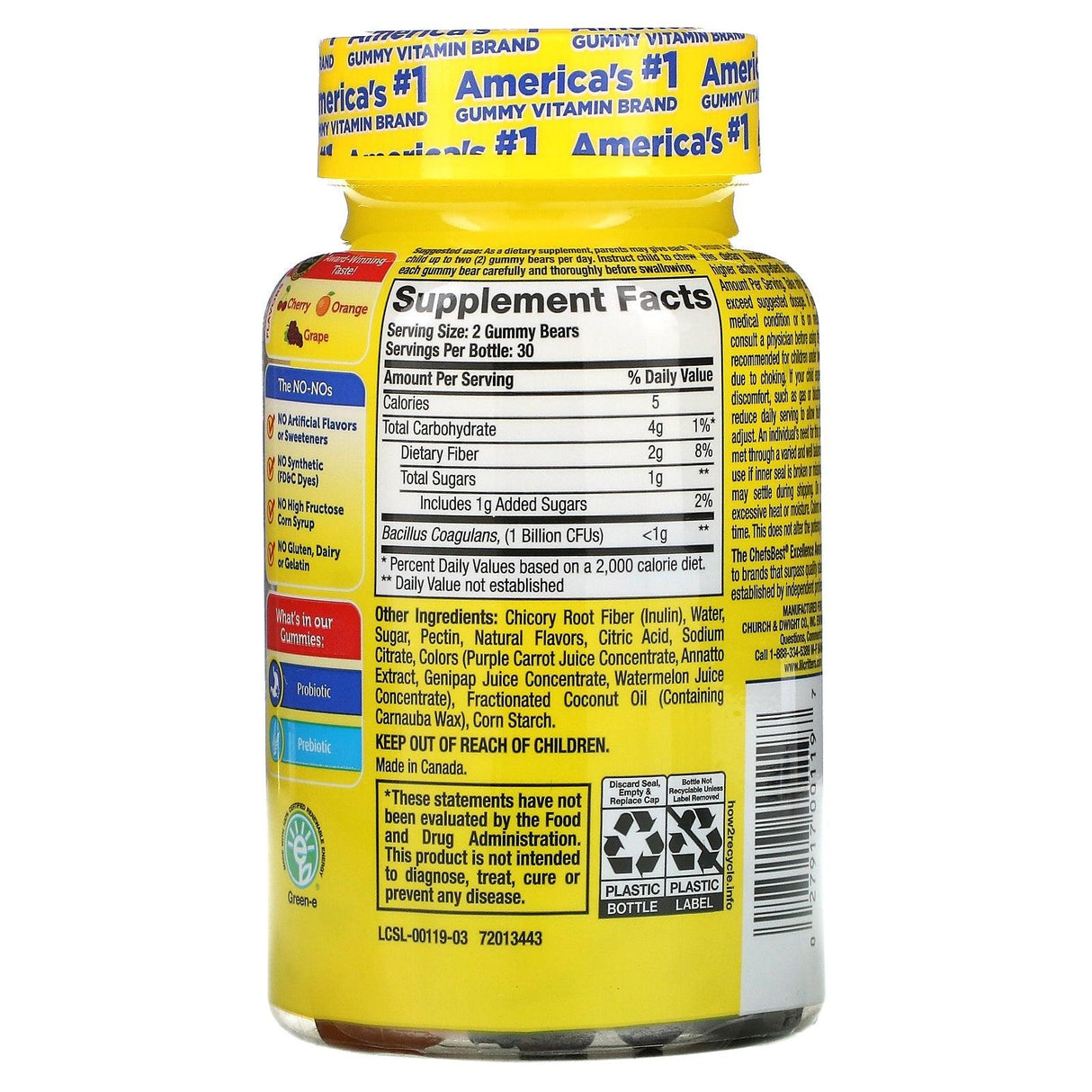 L'il Critters, Probiotic With Prebiotics, Cherry, Orange & Grape Flavor, 1 Billion CFUs, 60 Gummies - Supply Center USA