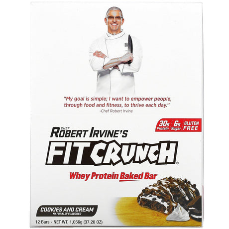 FITCRUNCH, Whey Protein Baked Bar, Cookies and Cream, 12 Bars, 3.10 oz (88 g) Each - Supply Center USA