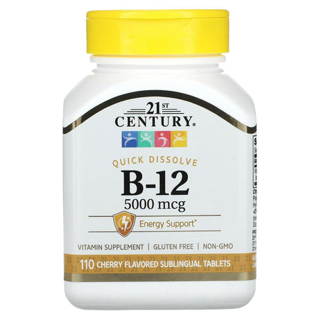 21st Century, B-12, Cherry, 5,000 mcg, 110 Sublingual Tablets - Supply Center USA