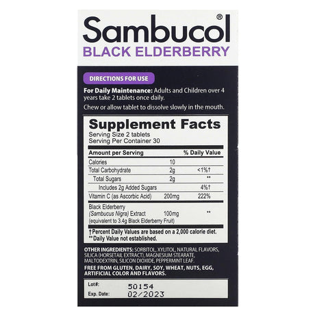 Sambucol, Black Elderberry, Immune Support, 60 Chewable Tablets - Supply Center USA