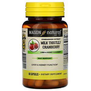 Mason Natural, Milk Thistle/Cranberry, Standardized Extract, Liver & Kidney Cleanser, 60 Capsules - Supply Center USA