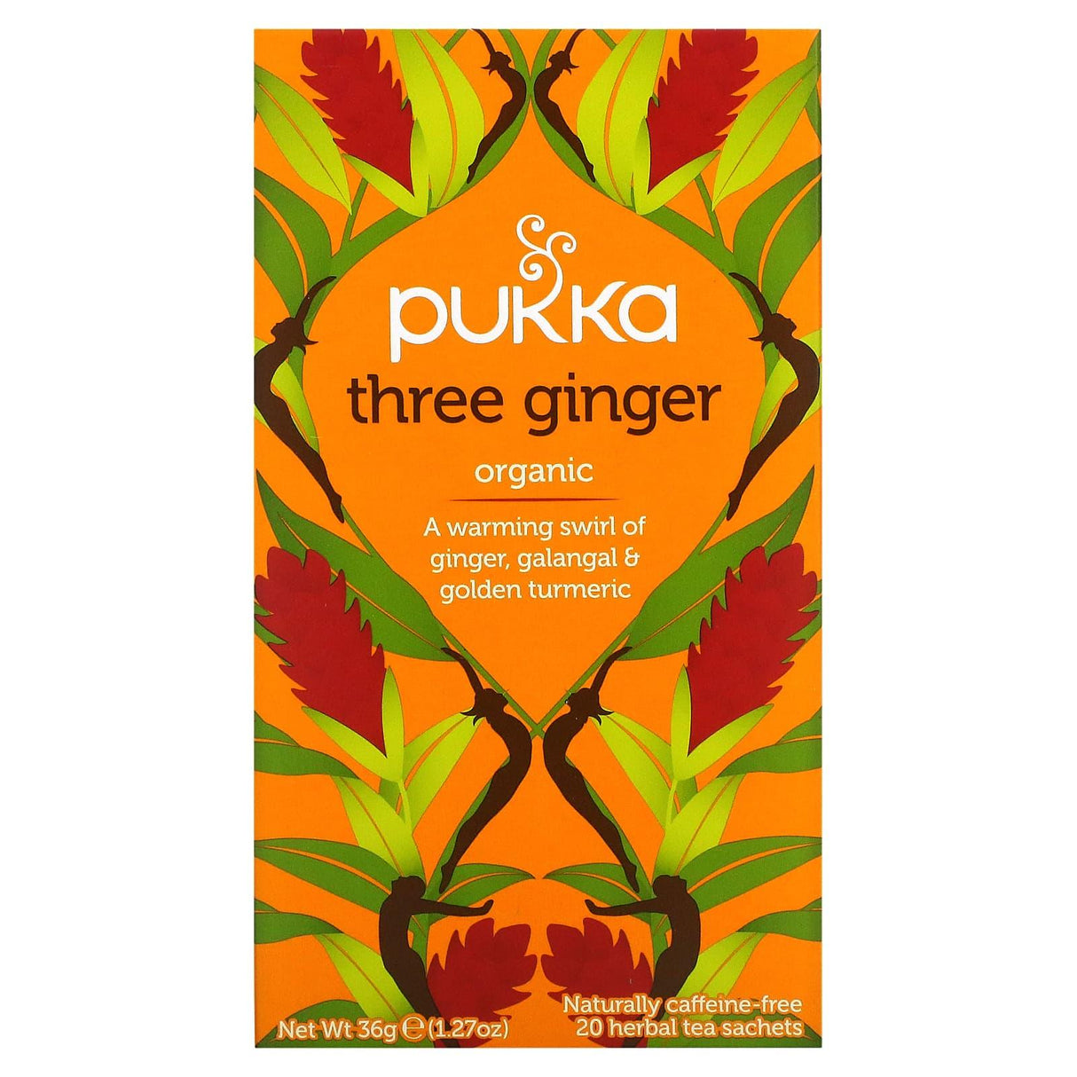 Pukka Herbs, Organic Herbal Tea, Three Ginger, Caffeine Free, 20 Sachets, 0.06 oz (18 g) Each - Supply Center USA