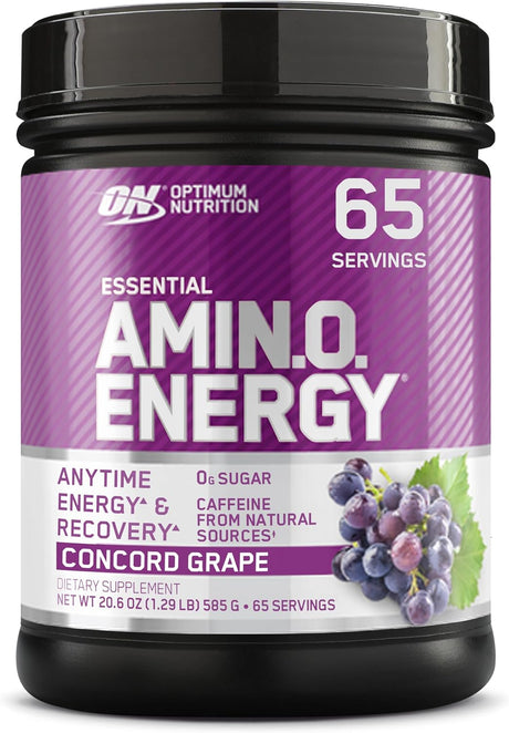 Optimum Nutrition Amino Energy - Pre Workout with Green Tea, BCAA, Amino Acids, Keto Friendly, Green Coffee Extract, Energy Powder - Concord Grape, 65 Servings (Packaging May Vary)