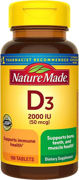 Nature Made Vitamin D3 2000 IU (50 Mcg), Dietary Supplement for Bone, Teeth, Muscle and Immune Health Support, 220 Tablets, 220 Day Supply - Supply Center USA