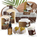 Bath and Body Gift Basket for Women and Men – 9 Piece Set of Vanilla Coconut Home Spa Set, Includes Fragrant Lotions, Extra Large Bath Bombs, Coconut Oil, Luxurious Bath Towel & More - Supply Center USA