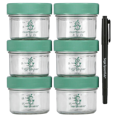 Sage Spoonfuls, Glass Baby Food Storage Jars, 6 Pack - Supply Center USA