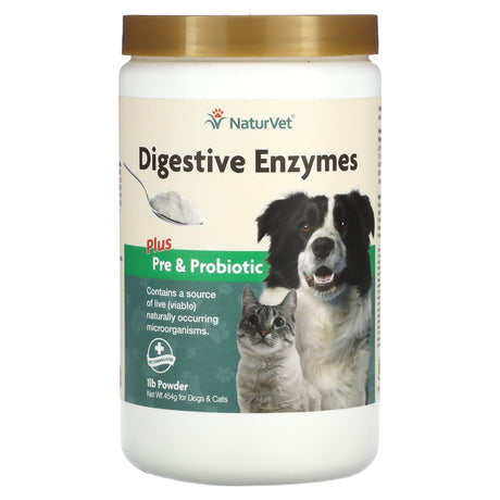 NaturVet, Digestive Enzymes Plus Pre & Probiotic Powder, For Dogs & Cats, 1 lb (454 g) - Supply Center USA