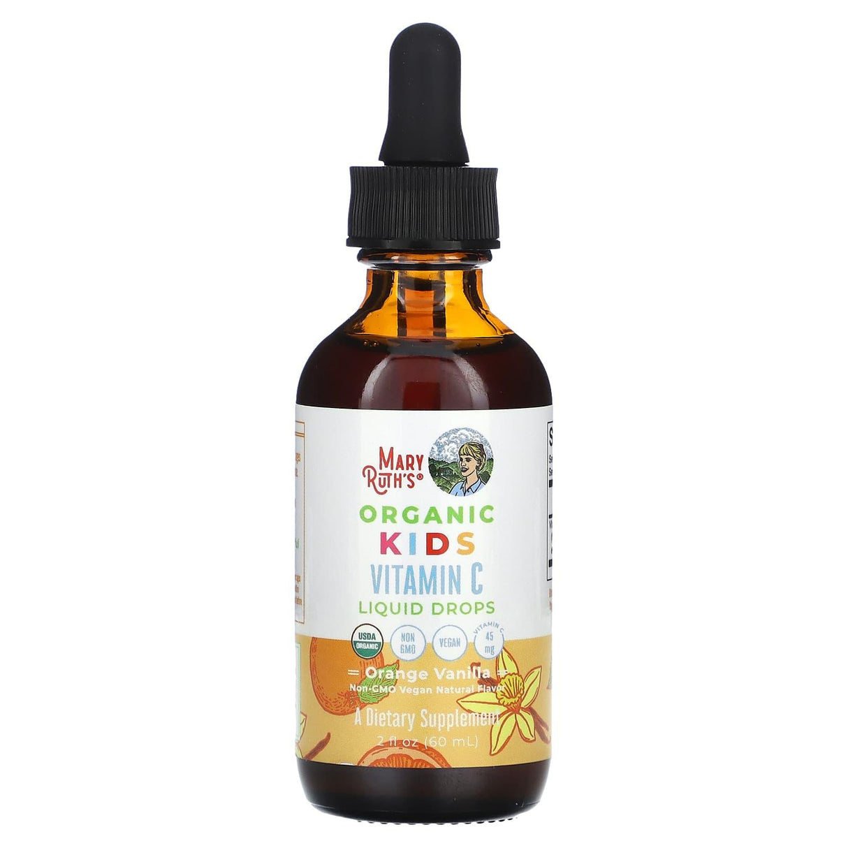 MaryRuth Organics, Organic Kids, Vitamin C Liquid Drops, 4-13 Years, Orange Vanilla, 2 fl oz (60 ml) - Supply Center USA