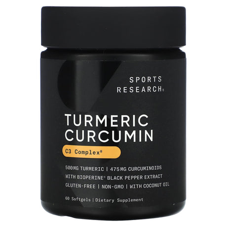 Sports Research, C3 Complex, Turmeric Curcumin, 500 mg, 60 Softgels - Supply Center USA